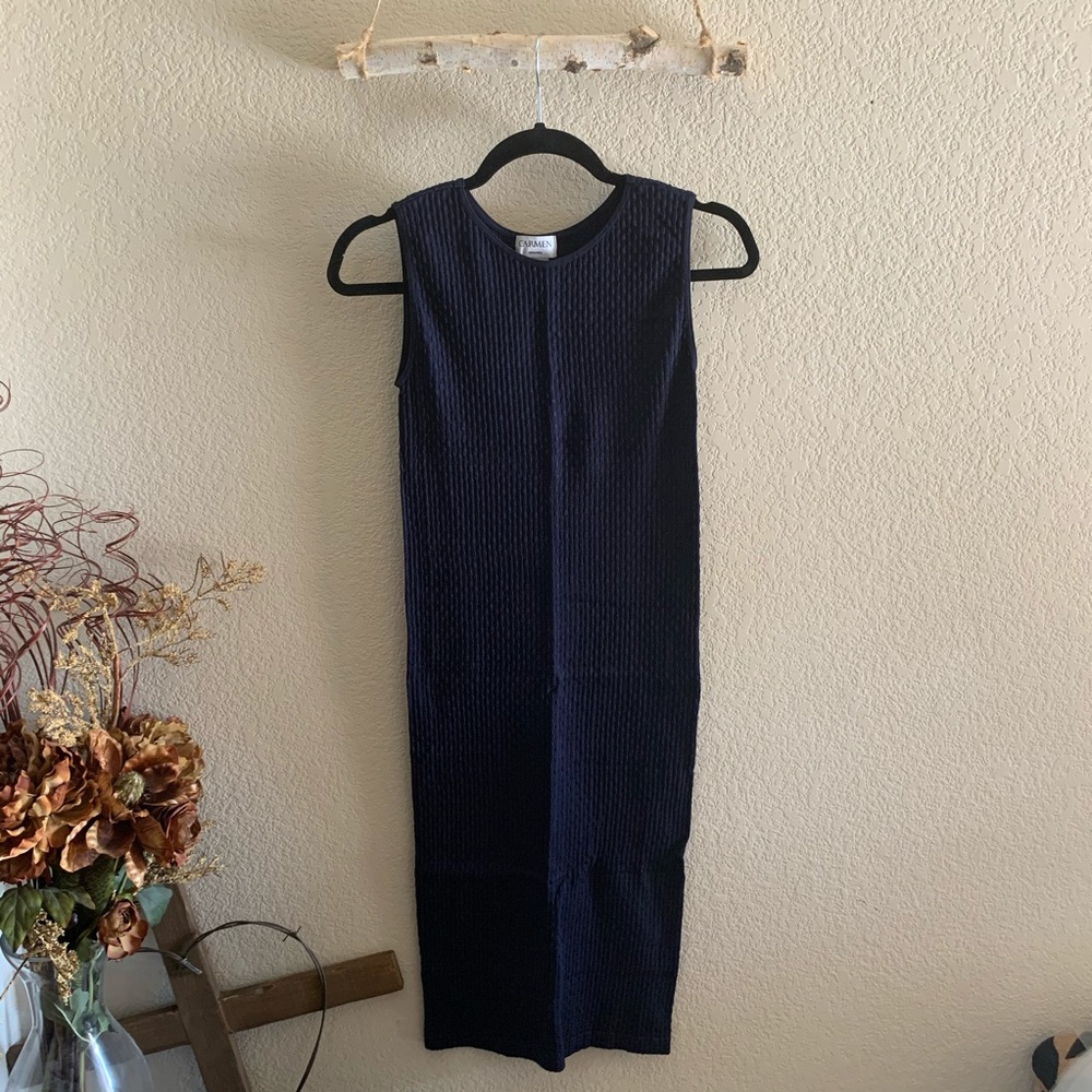 Carmen Marc Valvo Dark Blue Knit Bodycon Dress